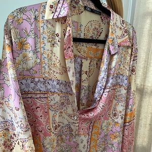 Zara, satin button up blouse. Size small